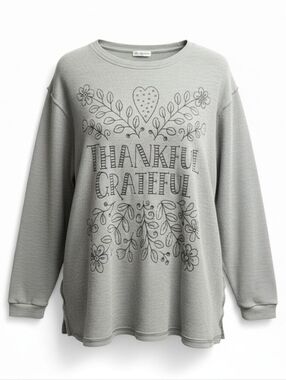 Natural Life Thankful Grateful Waffle Knit Tunic Top Long Sleeve Size S/M